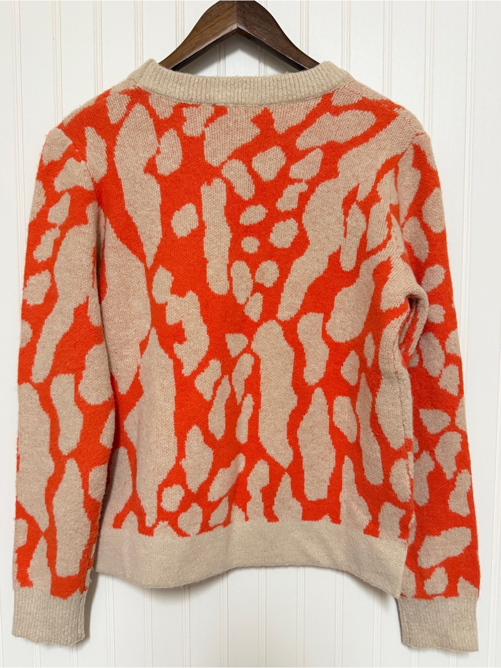 Abstract Statement Sweater Size L Orange Tan Artsy Fall Modern Boutique Style - Picture 3 of 9